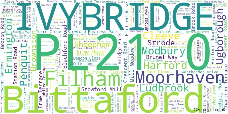 A word cloud for the PL21 0 postcode